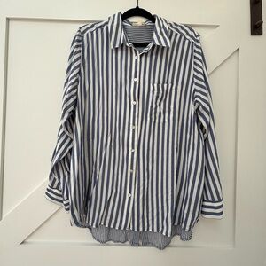 Jane and Delancey Navy and White Striped Button-Up Blouse